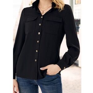 NEW Christopher & Banks Shirt Buttons Down Black Size Small